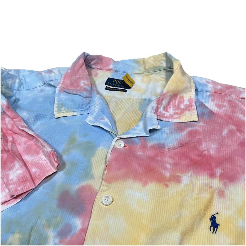 Polo Ralph Lauren 3XB Tie-Dye Seersucker Button Short Sleeve Shirt Camp Collar